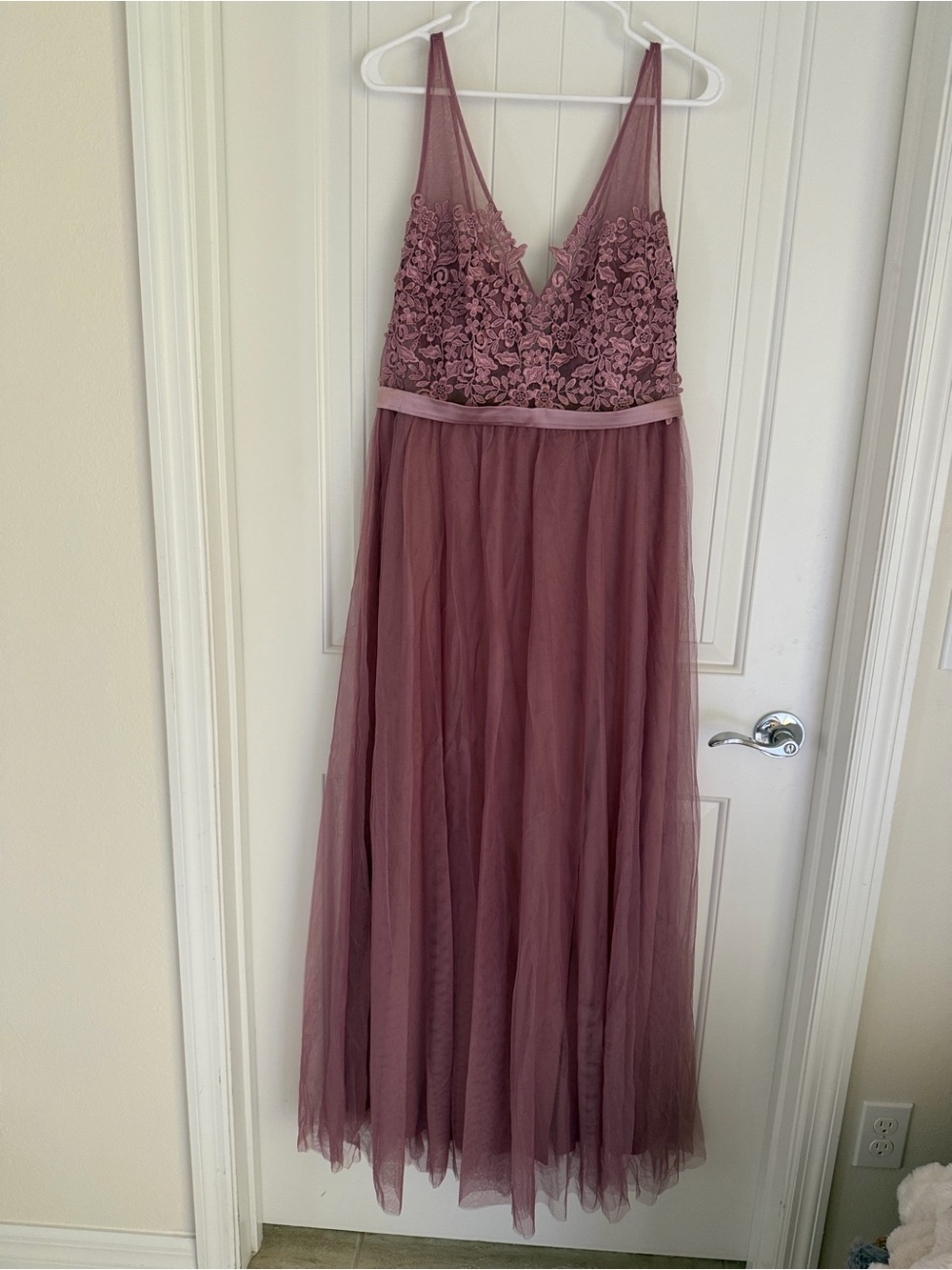Ever Pretty Mauve Floral Lace Tulle Maxi Dress with V-Neck
